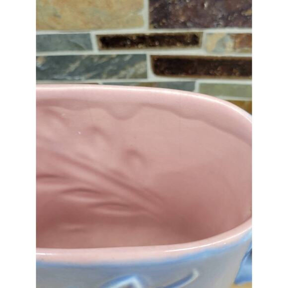 Vintage Red Wing Pottery Vase, Double Handle 1174, Embossed Leaves MCM - Picture 3 of 8